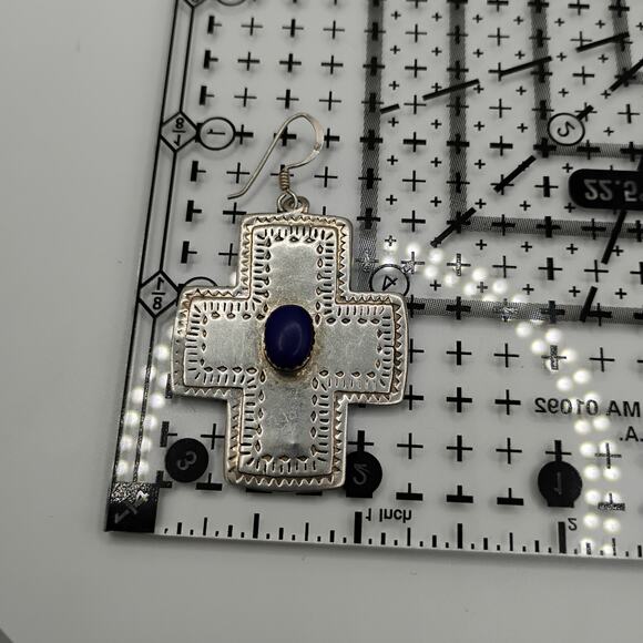 Southwestern Lapis and Sterling Silver Cross Earrings - Picture 6 of 6